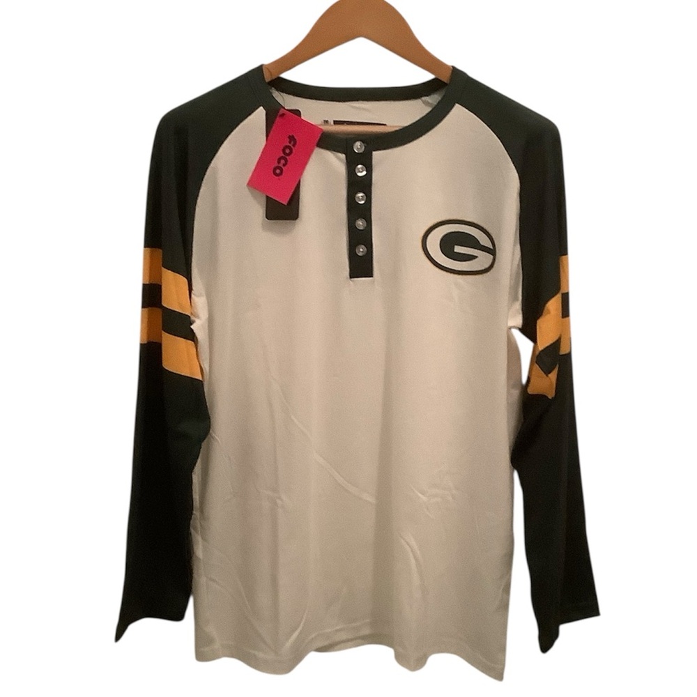 Green Bay Packers Logo Long Sleeve Henley Tee